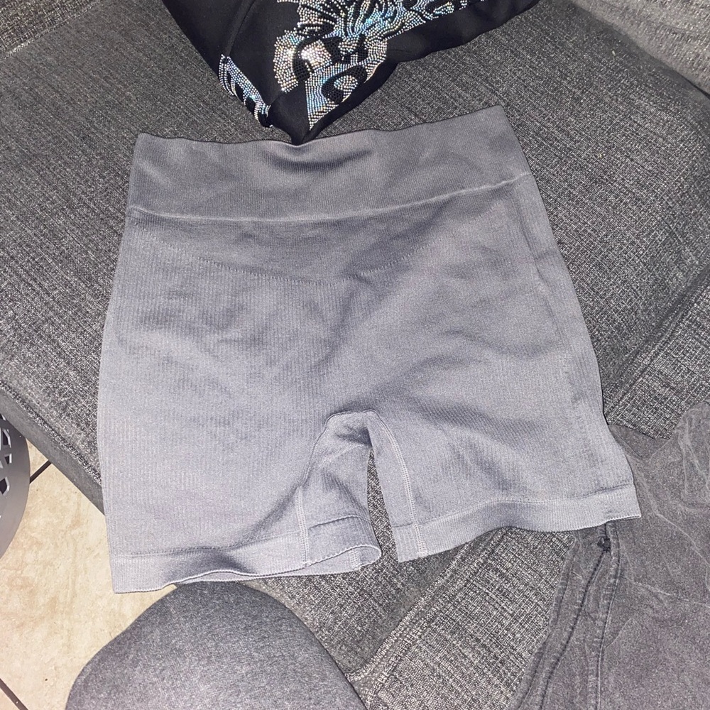 High-Waisted Gray Bike Shorts with Matte Finish